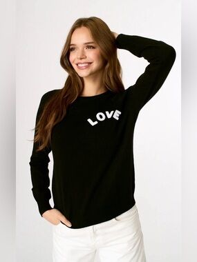 NWT J. Society "LOVE" Raised Chenille Crewneck Sweater Black XL comfy cotton